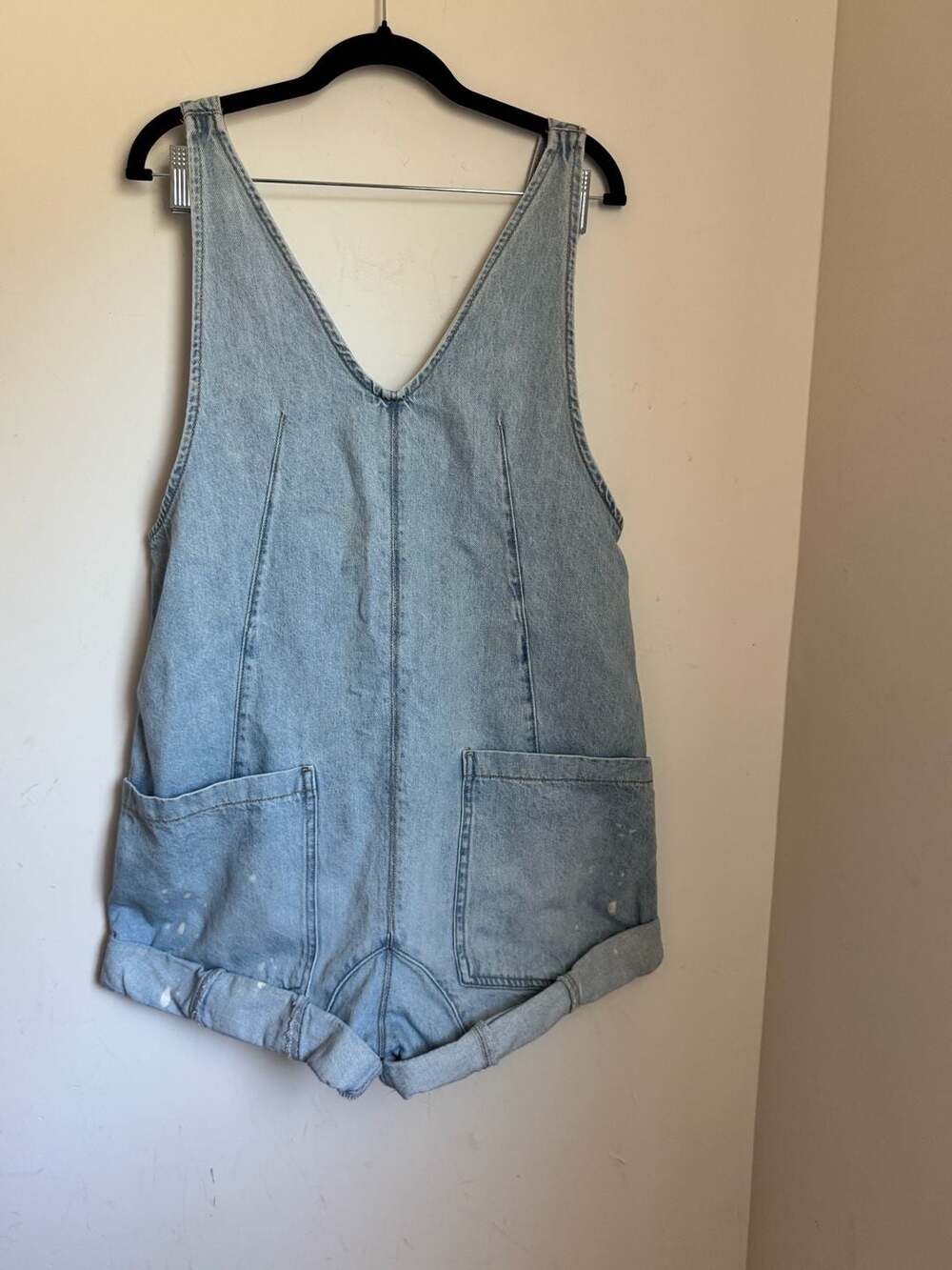 We The Free Free People Light Wash Denim Short Overalls Romper Size S